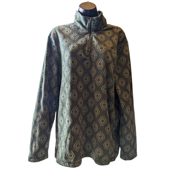 Eddie Bauer Men's Large Fleece Pullover Jacket Aztec Diamond Pattern Green - Picture 16 of 16